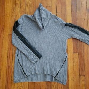 Big Gray Comfy Sweater with Black Leather